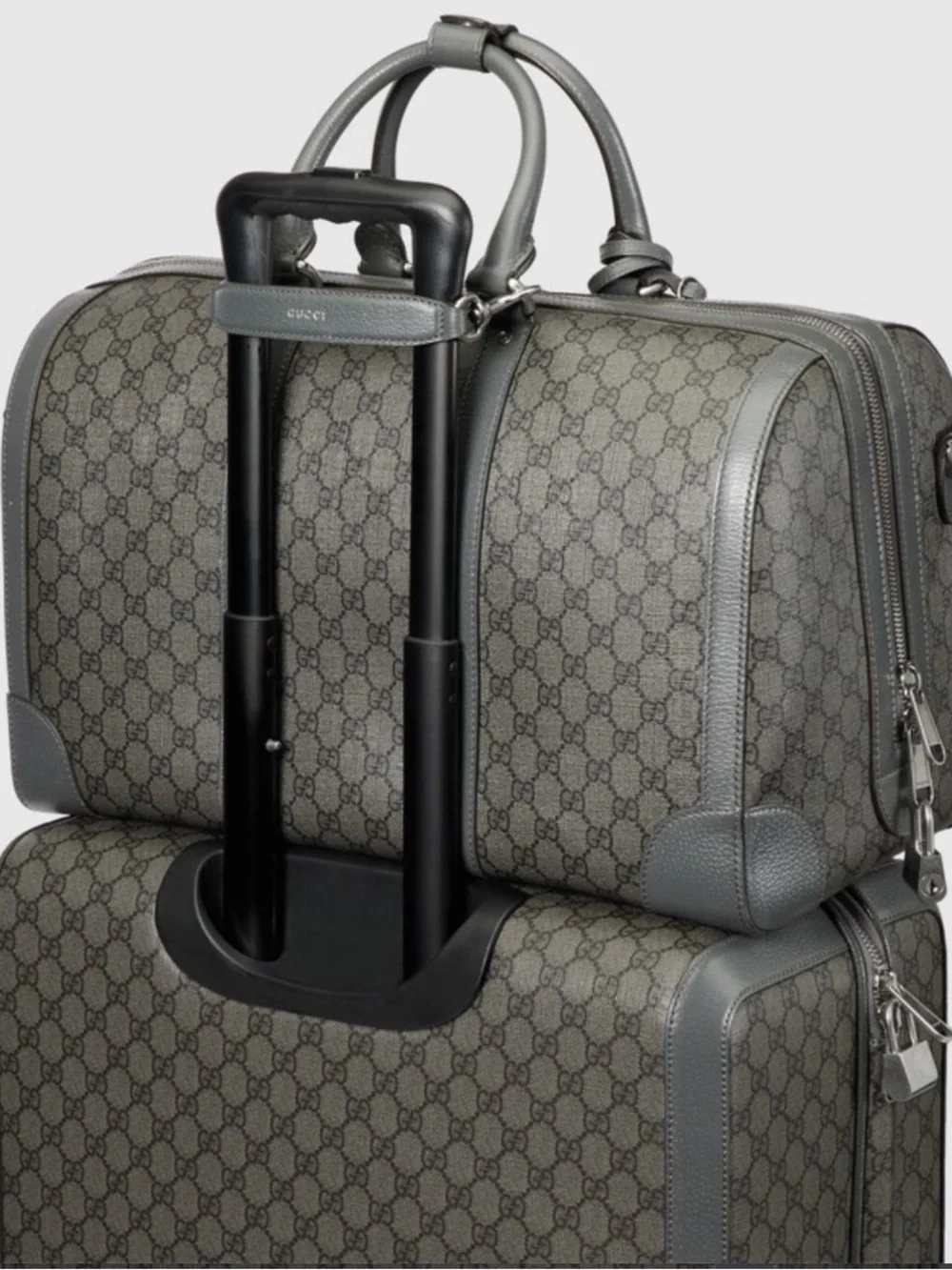 NWT Gucci Grey Leather Trolley Strap With Silver Hardware